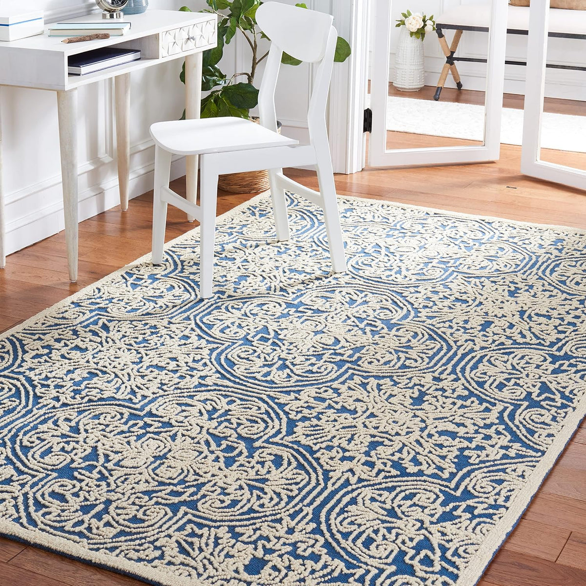Trace Collection Area Rug - 5' x 8', Blue & Ivory, Handmade Wool, Ideal for High Traffic Areas in Living Room, Bedroom (TRC101B)