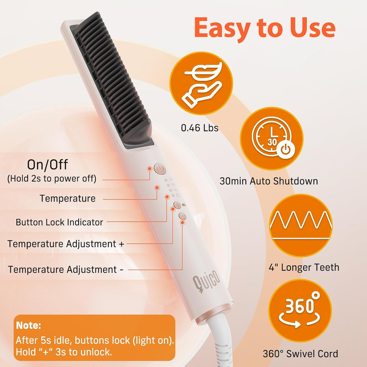 Hair Straightener Brush, 100-240V Dual Voltage Straightener Brush