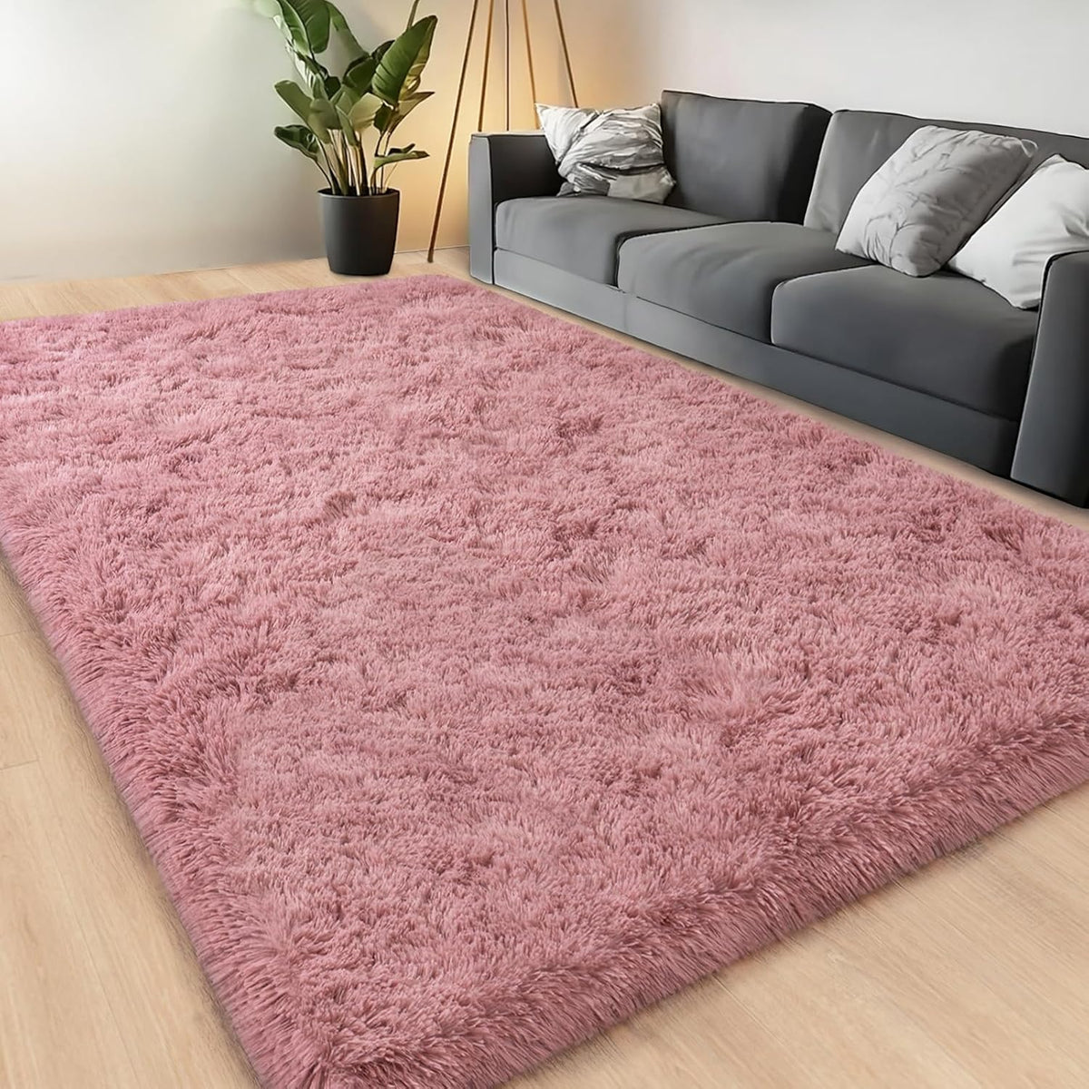 Large Area Rugs for Living Room Bedroom 4x6 Blush Fluffy Shag Rugs