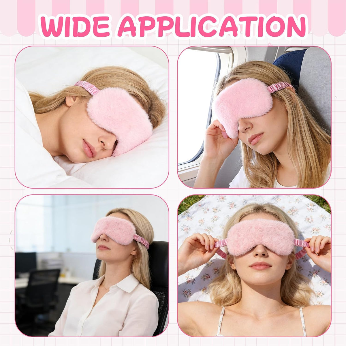 2 Pcs Plush Eye Mask, Soft Sleeping Blindfold Eye Cover Comfortable Satin Back New Faux Fur Nap Eyes Cover Cute Fluffy Furry Sleeping Blindfold for Men Women Plane, Game, Travel Nap (Pink)