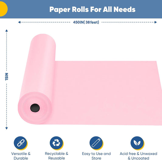 Pink Wrapping Paper 15"x450", Bulletin Board Craft Decorative Paper Roll