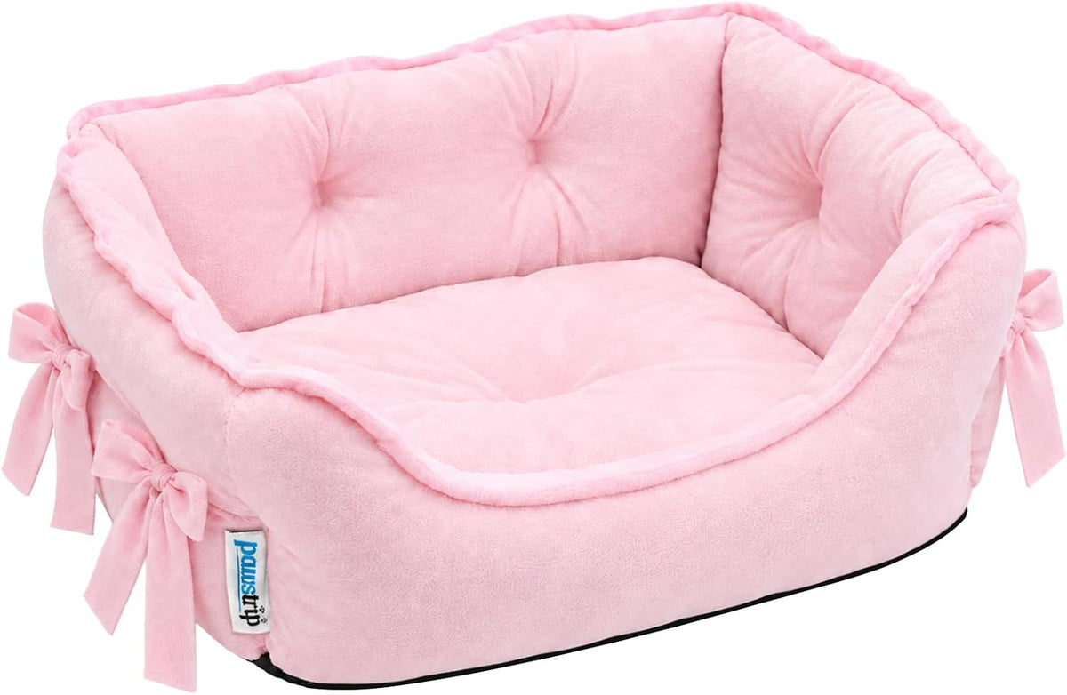 Pink Dog Bed for Small Breeds Breathable Princess Bowknot Puppy Cat Cushion