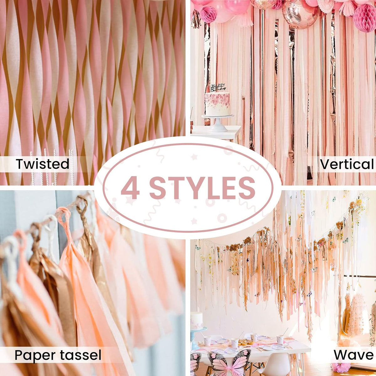 Rose Gold Crepe Paper 6pcs 492 FT Baby Metallic Pink Streamers