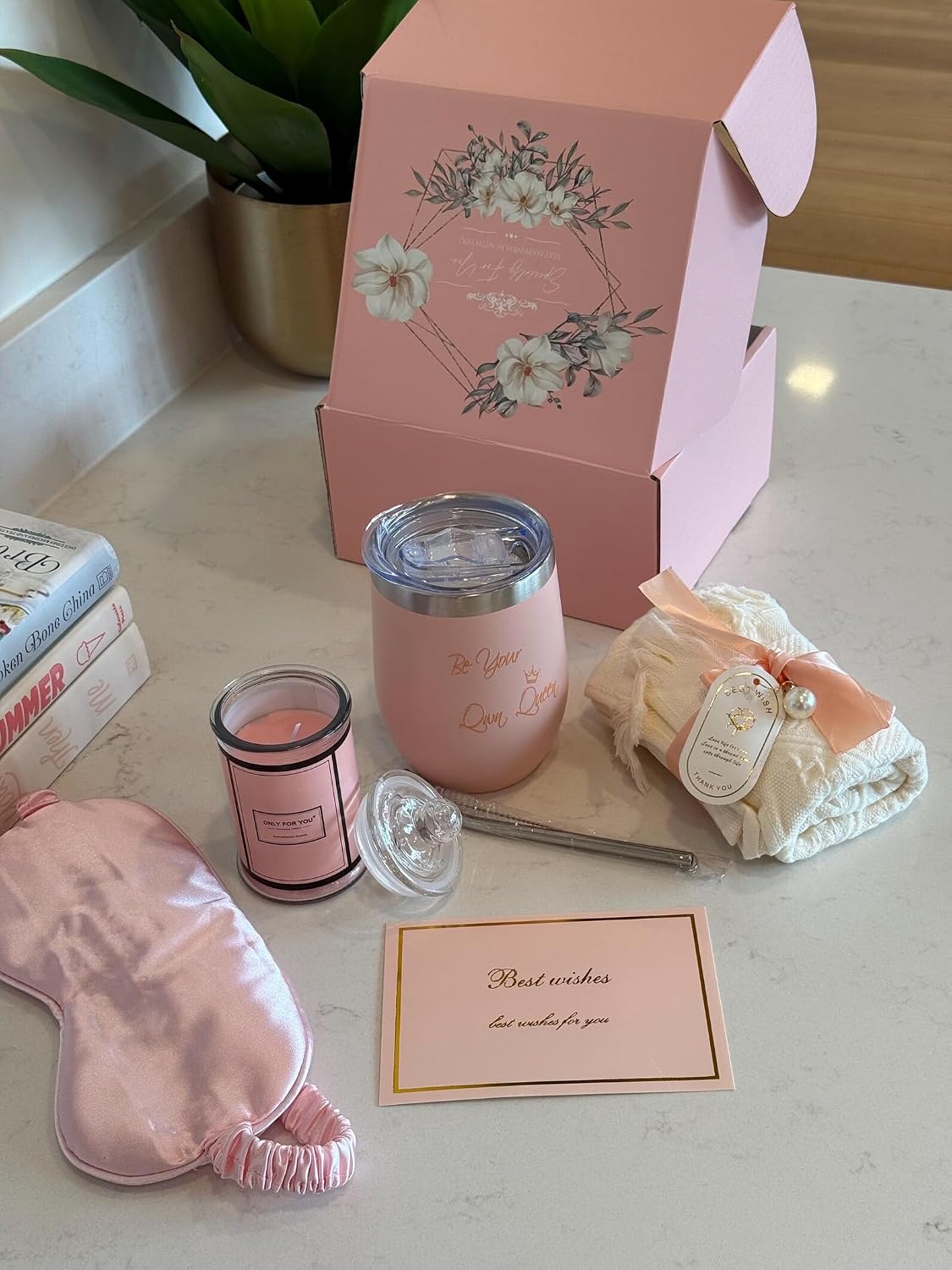 Luxury Gift Box for Women | Be Your Own Boss Motivational Self-Care Gift Set for Her | Pink Birthday & Thank You Gifts with Mug, Candle, Sleep Mask