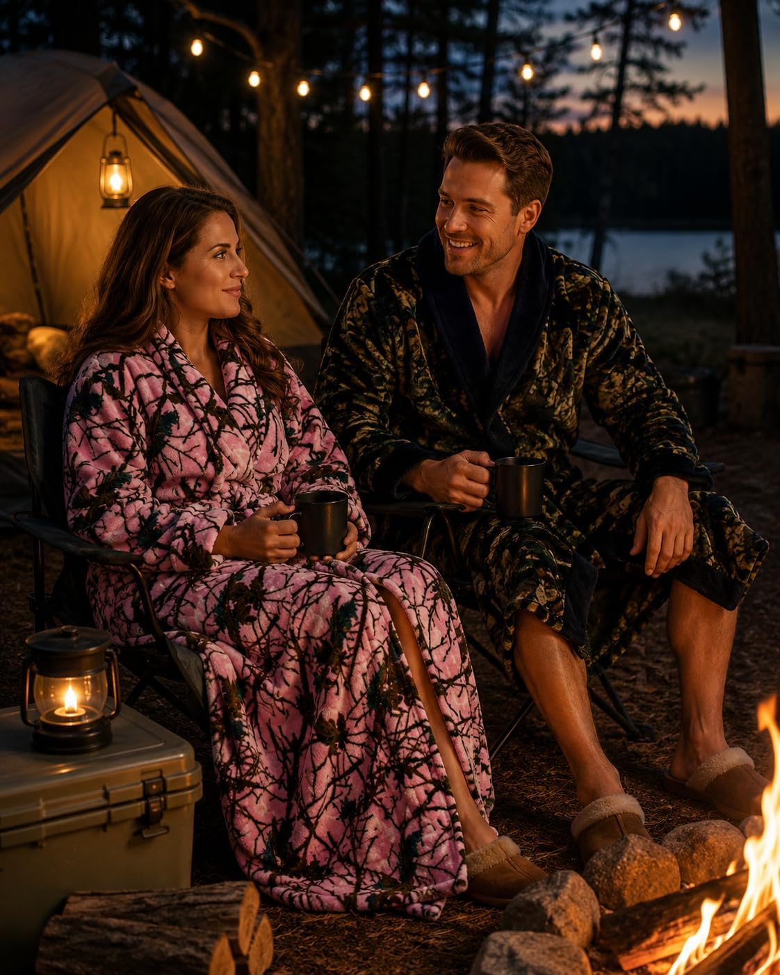 Camo/Pink Camo Polar Fleece Bathrobe with Shawl Collar