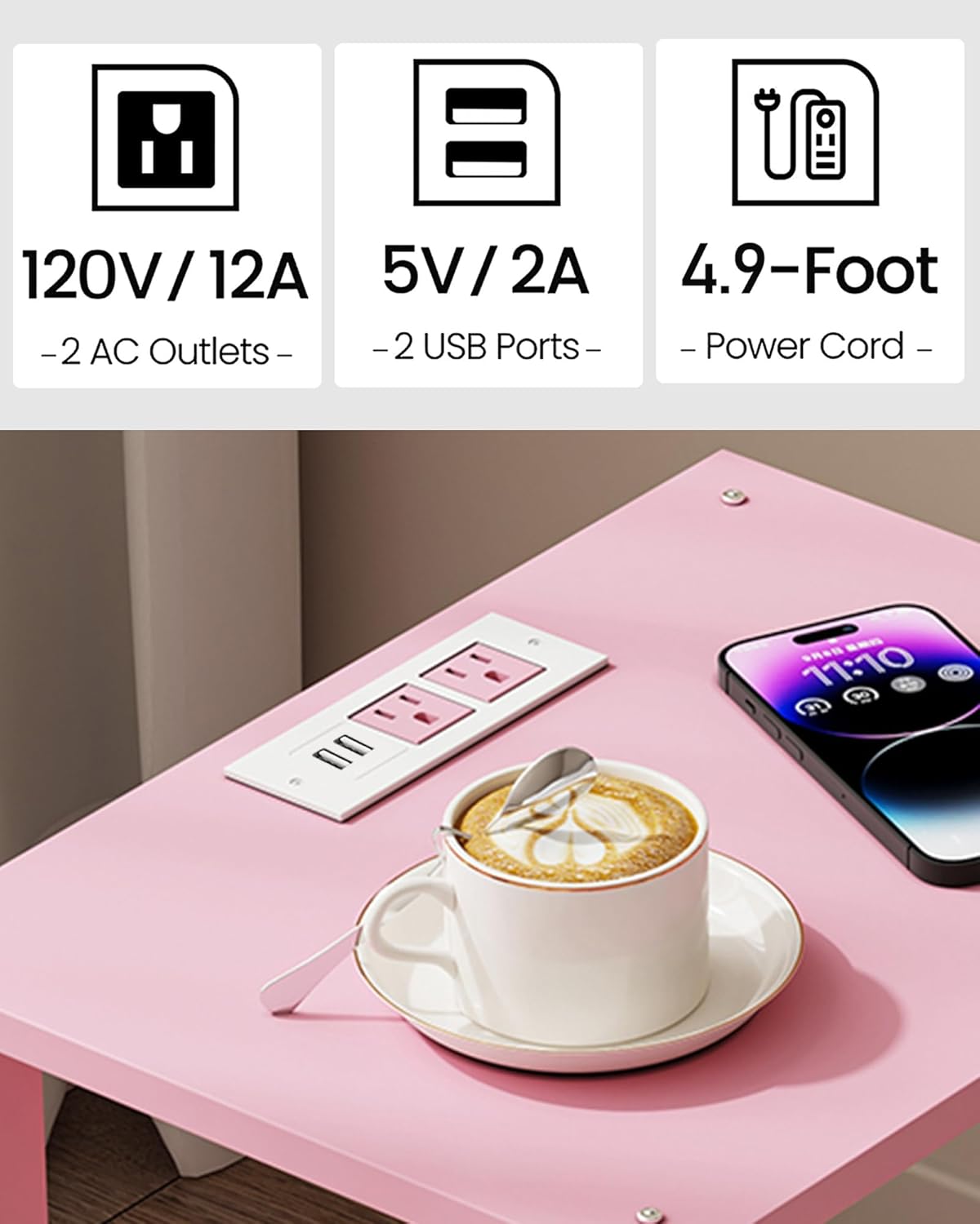 TUTOTAK End Table with Charging Station, Side Table, Nightstand