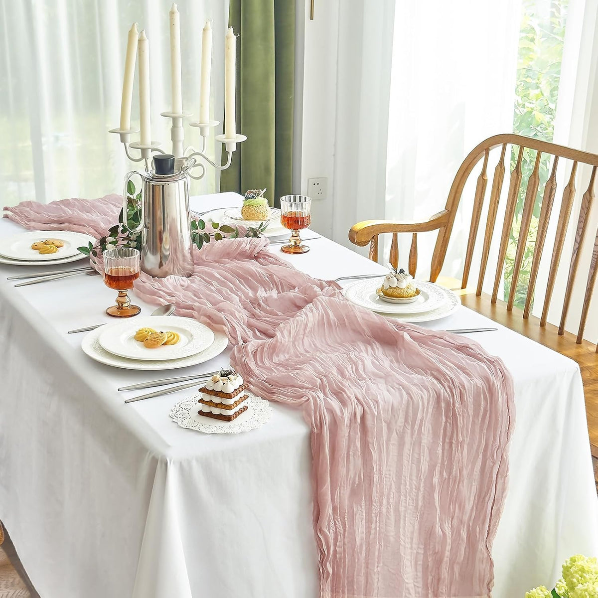 4 Pack Pink Cheesecloth Table Runner for Fall Birthday Party Home Decor