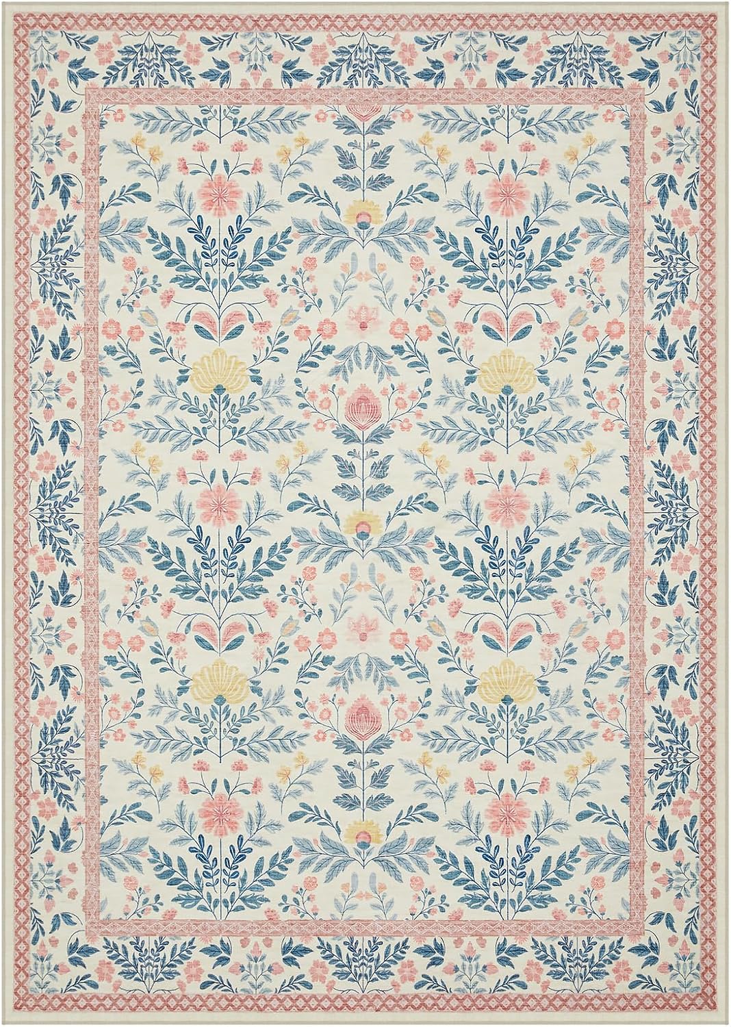 Pink Rug 5x7 Washable Cute Kids Girls Room Boho Floral Area Rugs