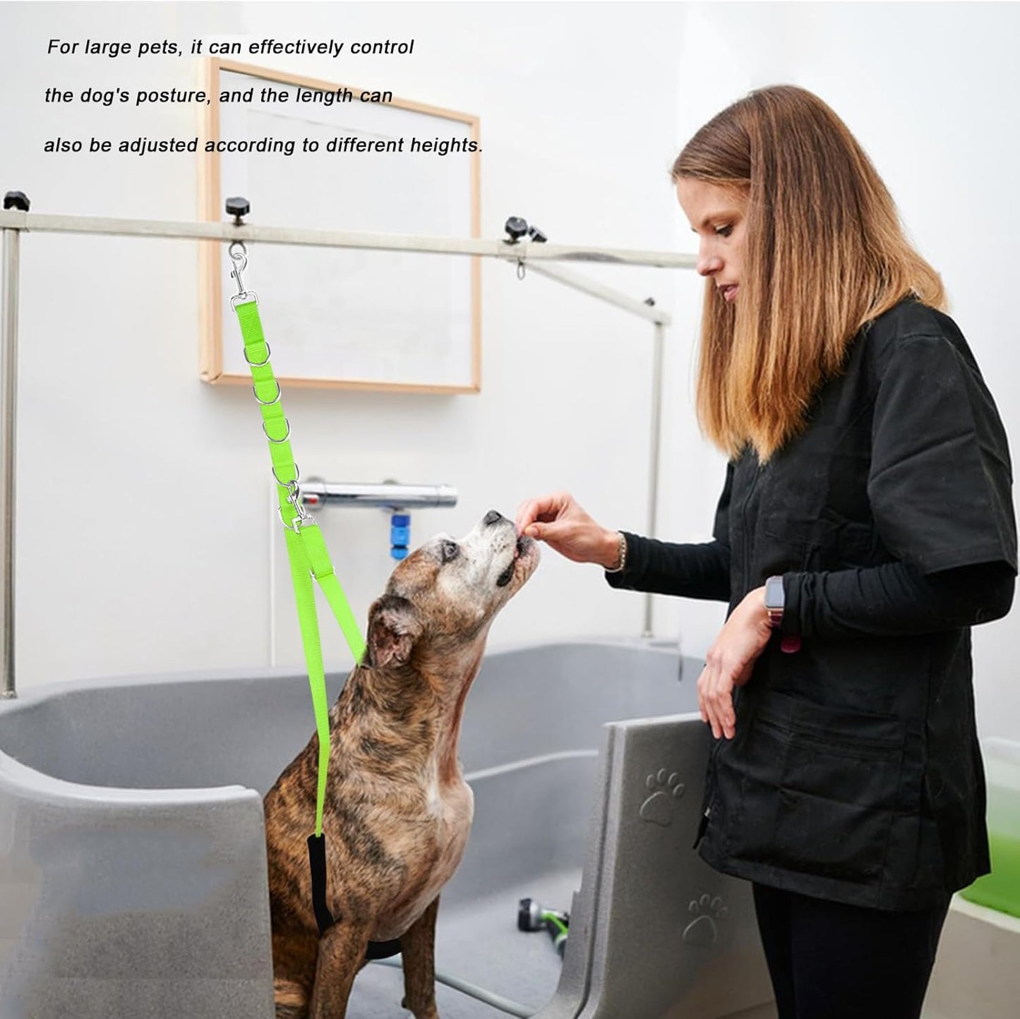 ASOCEA Dog Grooming Belly Strap Dogs Grooming Table Arm Extender Loop with D-Rings Adjustable Bathing Restraint Leash No Sit Haunch Holder for Small & Medium Dog Cat Hair Cutting Washing (Green)