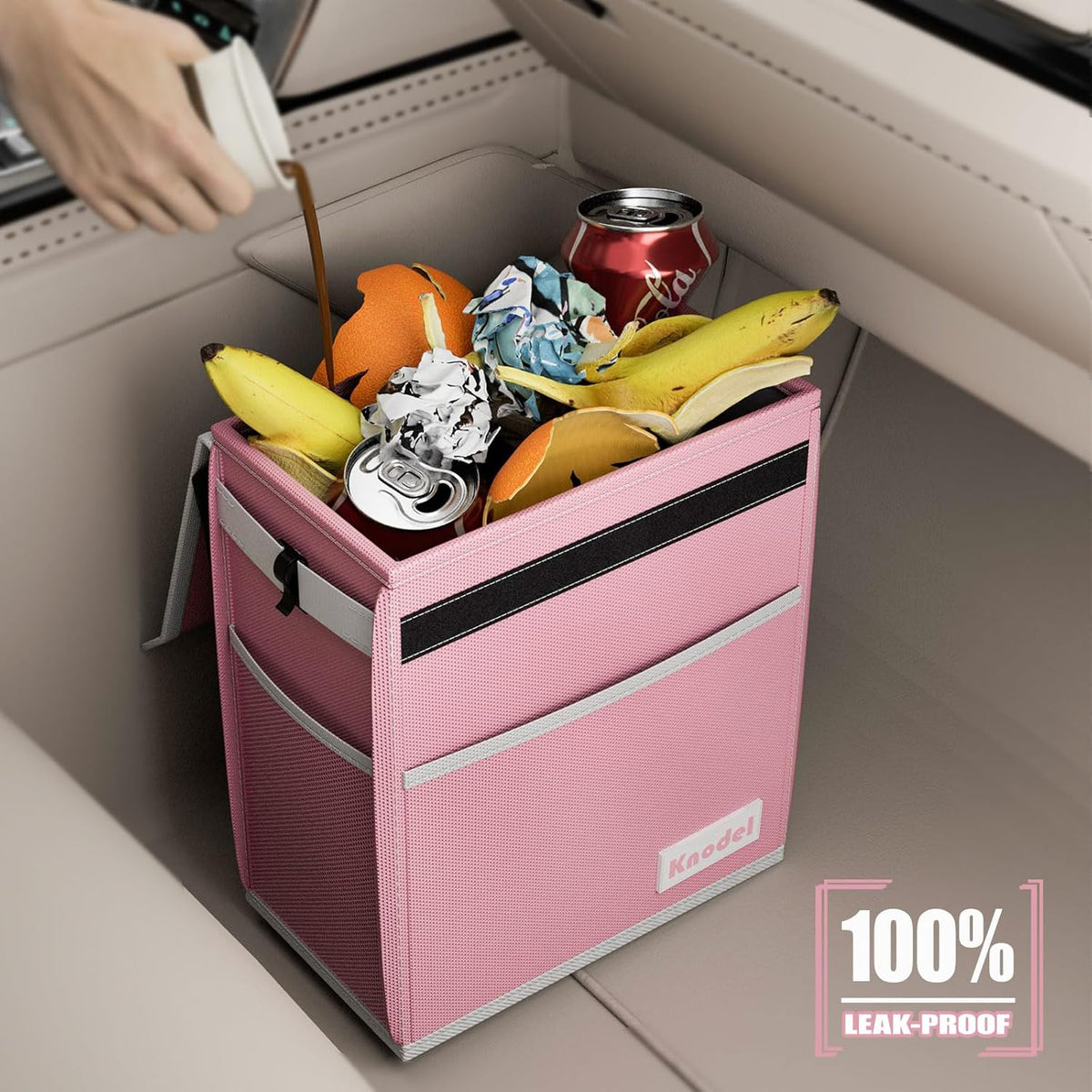 Car Trash Can with Lid, Car Garbage, Bin and Bag (Pink, Medium)