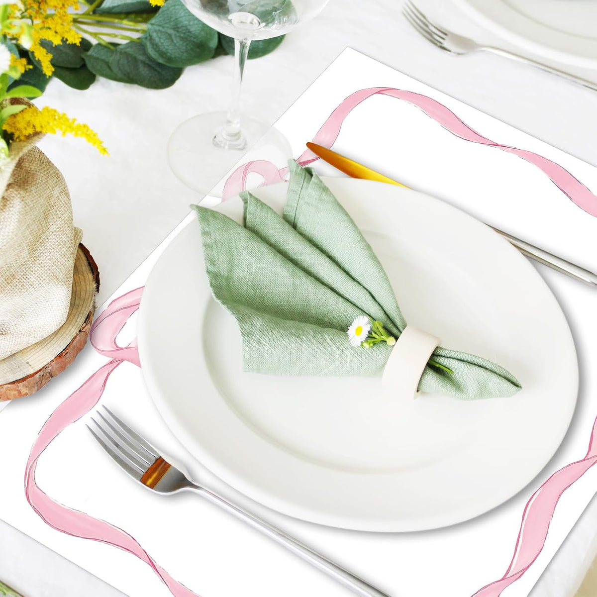 50 Sheets Pink Bow Paper Placemat Coquette Bowknot Place Mat Cute Disposable Table Mat for Bachelorette Party Dinner Table, 14 x 10 Inch