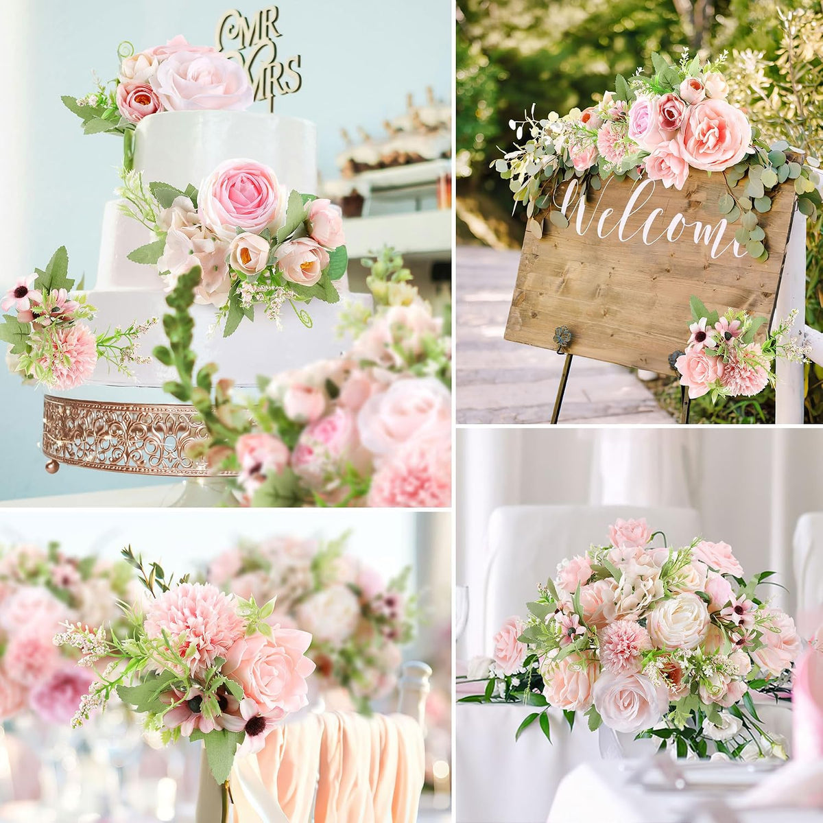 Artificial Flowers Combo Blush Pink Fake Rose Flowers with Stems for DIY