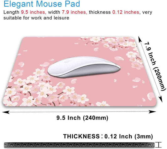 Cute Pink Mouse Pad, Floral Flowers Mouse Pad, Sakura Cherry Blossom Mousepad, Japanese Aesthetic Desk Decor, Anti Slip Rubber Base Mice pad for Computer Office Girl, 9.5 x 7.9 Inch