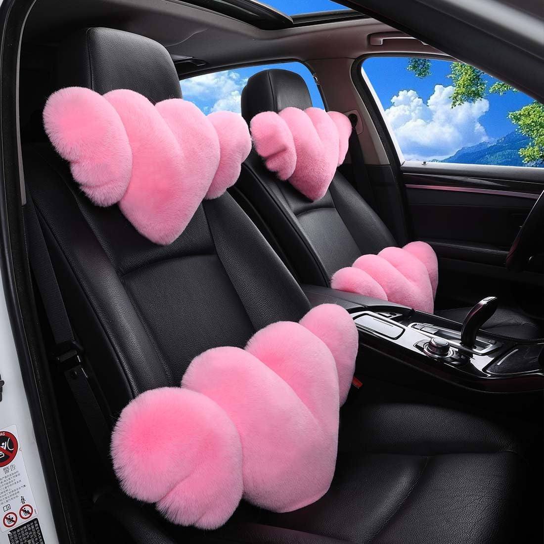 2 Pack Heart Shaped Plush Car Neck Pillows, Soft Pink Headrest Cushion for Driving Travel Office Chair, Cute Car Interior Decor Accessories for Women Girls(Pink)