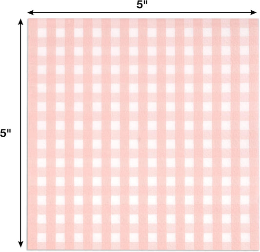 Gift Boutique 100 Pcs Pink & White Gingham Cocktail Napkins Disposable Paper Checkered Plaid Beverage Dessert Napkin Summer Picnic Baby Shower Party