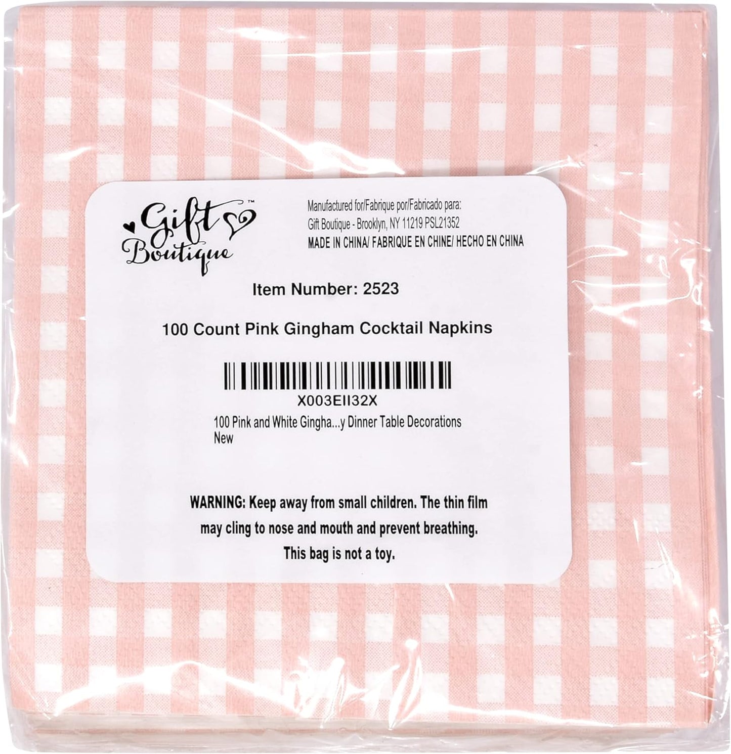 Gift Boutique 100 Pcs Pink & White Gingham Cocktail Napkins Disposable Paper Checkered Plaid Beverage Dessert Napkin Summer Picnic Baby Shower Party