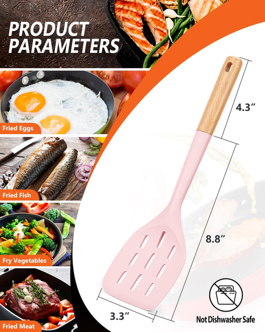 Silicone Spatula, Non Stick Turner for Cooking, Food Grade, Pink