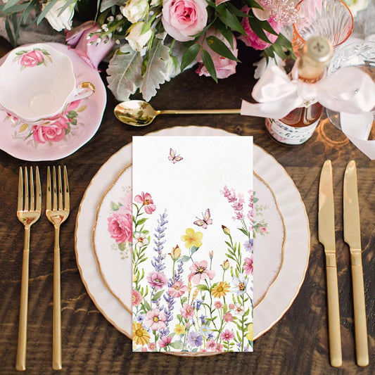 IANFEPH 100 Pcs Floral Paper Napkins 3 Ply Disposable Bathroom Hand Towel Watercolor Wildflower Guest Napkin Decorative Floral Dinner Napkin for Wedding Birthday Bride Garden Party (Pink Wildflower)