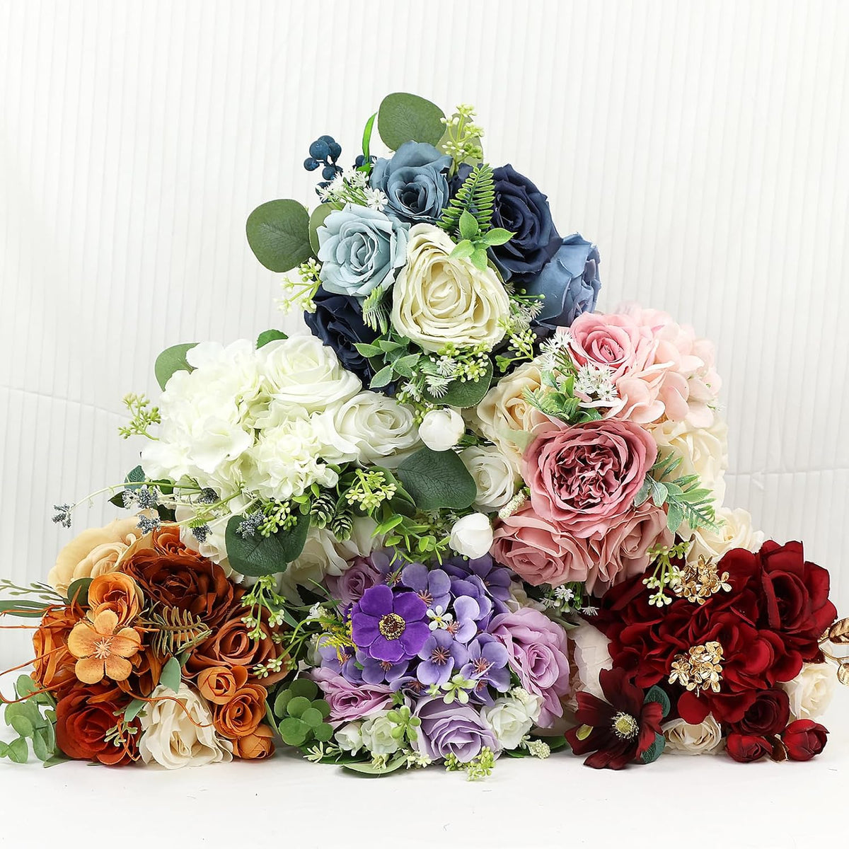 Set of 2 Wedding Bridesmaid Bouquets - 7 Inch Artificial Flowers Bouquets for Ceremony Anniversary Centerpieces Decorations - Pink & White