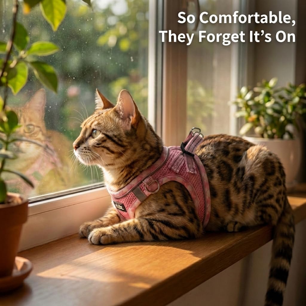 Escape Proof Cat Harness and Leash, Adjustable Vest, Pink, XXS