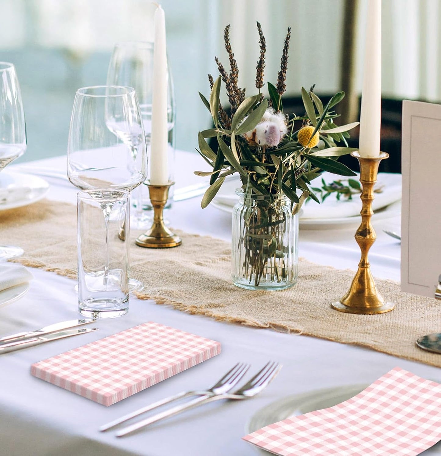 SietDESEO 25 Pieces 3-ply Light Pink Gingham Napkins 13 x 15.7 Inches Guest Bathroom Napkins Disposable Hand Towels for Bathroom Wedding Birthday Party Paper Dinner Napkins