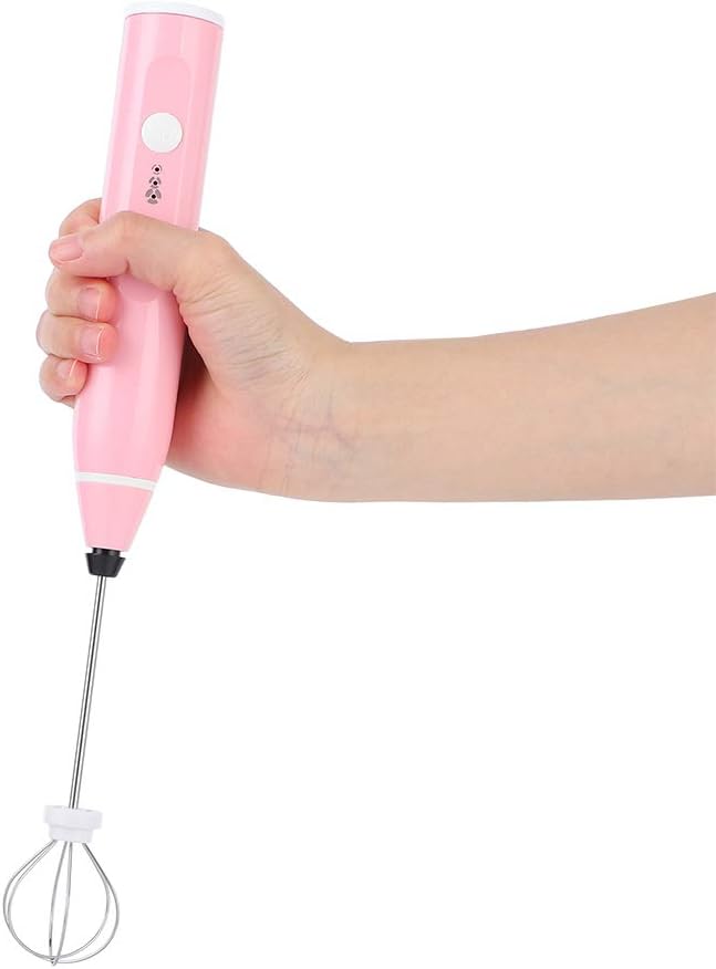 Rechargeable Electric Milk Frother, 3 - Speed Handheld Coffee Mixer with USB Charging, Stainless Steel Whisk for Latte Foam, Eggs, Sauces, and Smoothies (Pink)