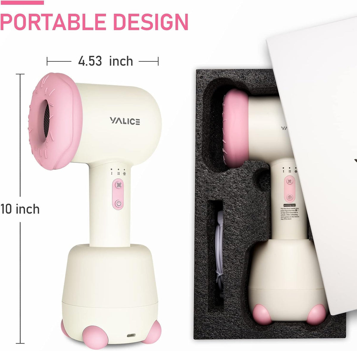 Cordless Hair Dryer for Baby and Kids, Portable Travel Blow Dryer with Gentle Airflow & Low Heat Ionic Care for Infant, 3 Speed Settings, Mini Rechargeable Hair Dryer with Charging Base, Pink