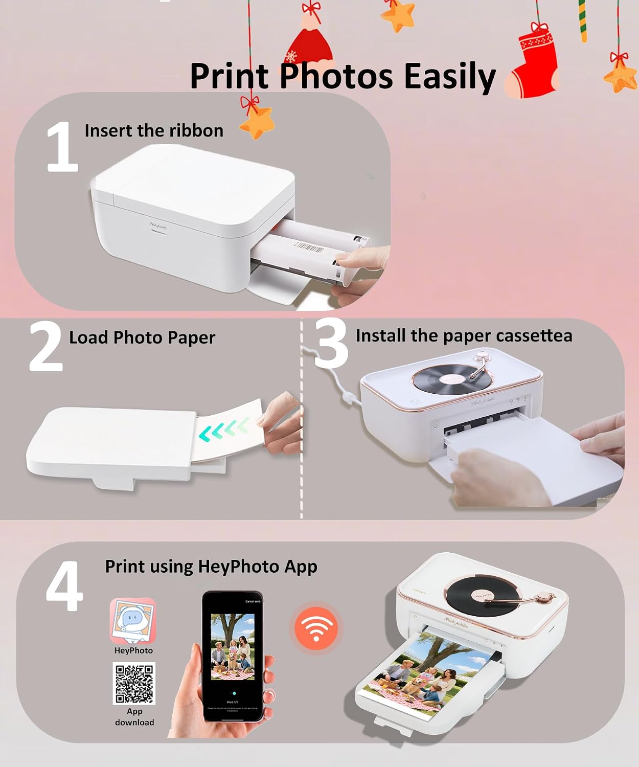 4x6 Photo Printer, Thermal Dye Sublimation WiFi Picture Printer for Phone, Portable Phone Printer with AR Video & 20 Sheets 1 Cartridge, Instant Printing for Home Use, CP6000 Pink