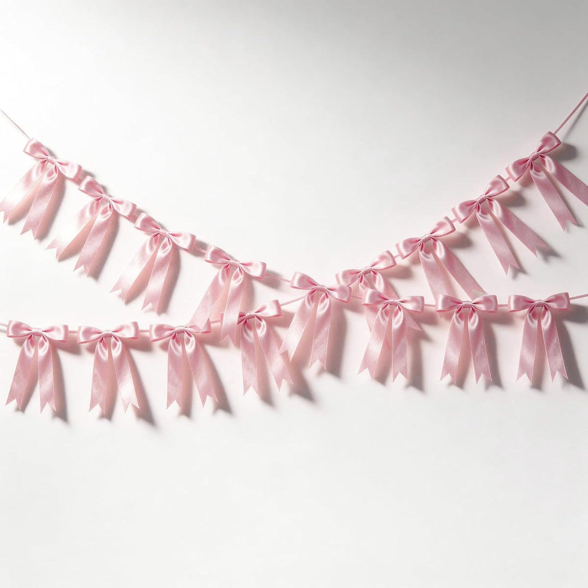 2 Strings Pink Bow Decor, Bow Garland Banner for Birthday Party Decorations