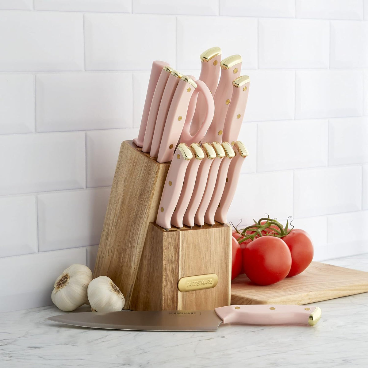 15-Piece Knife Block Set with Black Soft-Grip Handles and Graphite Block - Kitchen Knife Set with Chef Knife, Steak Knives, Shears and Sharpening Steel