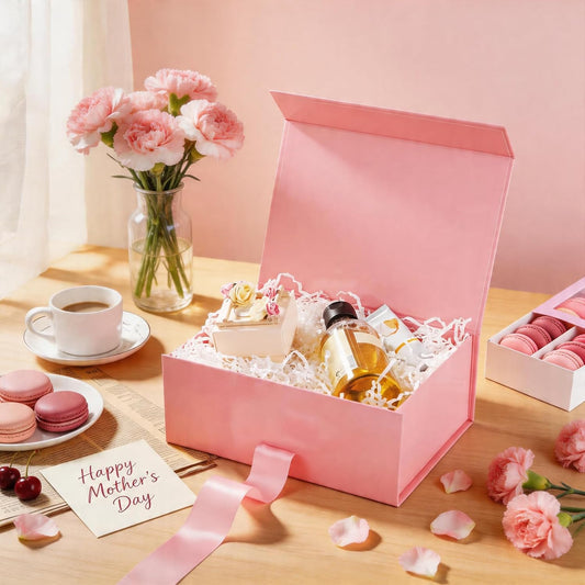 HAPPY POTATO 5 Gift Boxes with Ribbon 9x6.5x3.8 Inches, Pink Gift Box with Lids, Bridesmaid Proposal Boxes, Magnetic Gift Boxes for Presents (Glossy Pink, Pack of 5)