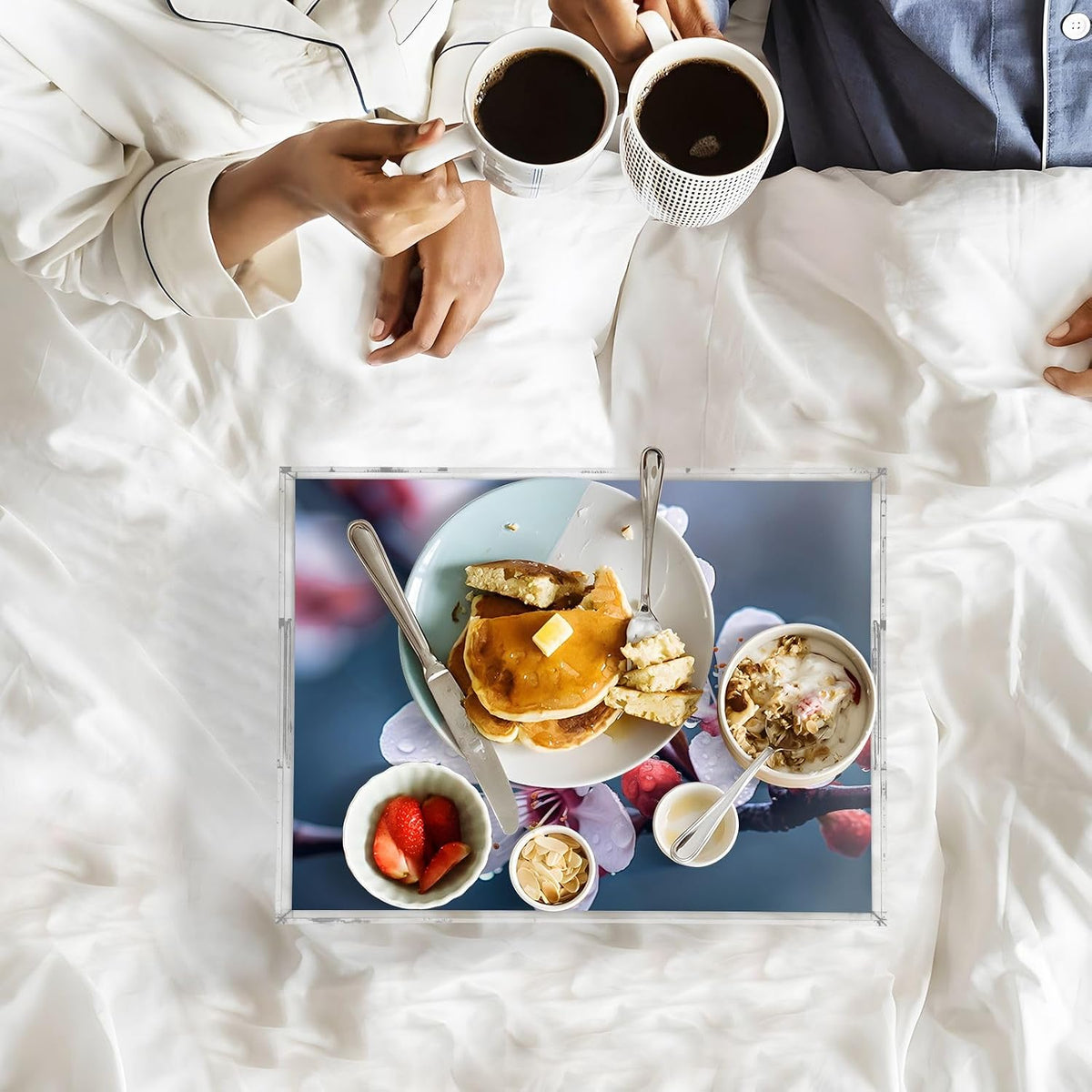 Plastic Food Serving Tray Decorative Vanity Trays for Bathroom Peach Blossom Coffee Table Kitchen Counter 11.8 * 15.7in
