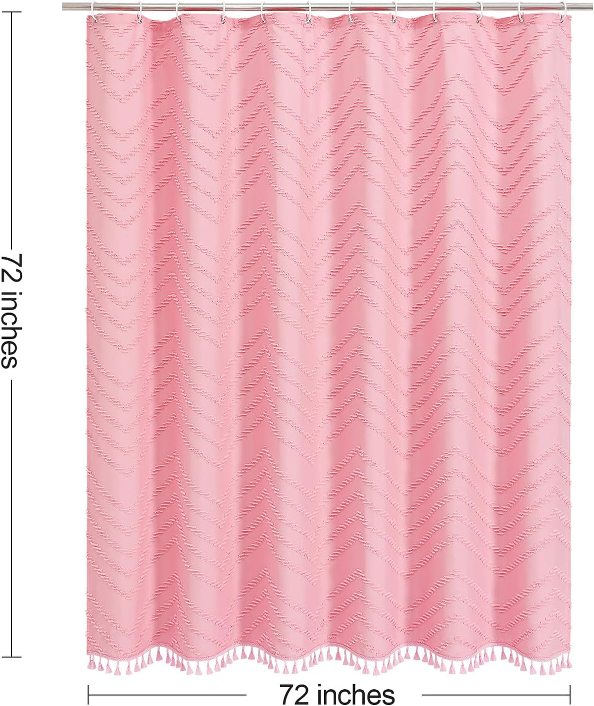 Boho Farmhouse Woven Fabric Shower Curtain, Pink Tufted Chevron Stripes Textured Minimalist Design with Tassels Bathroom Decor Curtain for Home or Hotel, 72 x 72