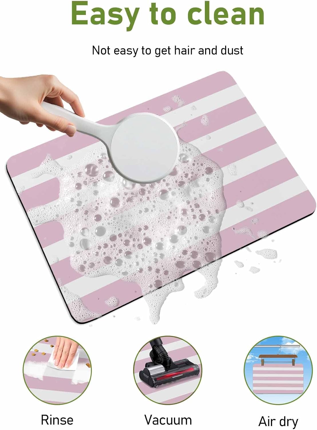 Pink Stripe Bath Mat for Tub,Modern Simple Geometric White Striped Non Slip Bathroom Floor Runner Rug Quick Dry & Absorbent Diatomaceous Earth Shower Sink Bedroom Kitchen Living Room Doormat 16"x24"