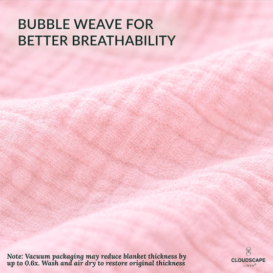 CLOUDSCAPE 4 Layer Muslin Blanket for Adults - 100% Cotton Blanket Queen Size Bedding, 92"x92" Fits Upto Full Size Bed, All-Season Lightweight Gauze Soft, Breathable Summer Blankets - Seashell Pink