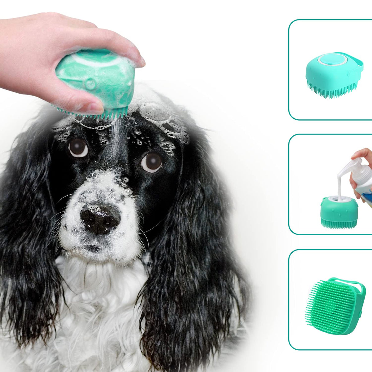 Pet Grooming Bath Massage Brush with Soap and Shampoo Dispenser Soft Silicone Bristle for Long Short Haired Dogs Cats Shower (Pink)