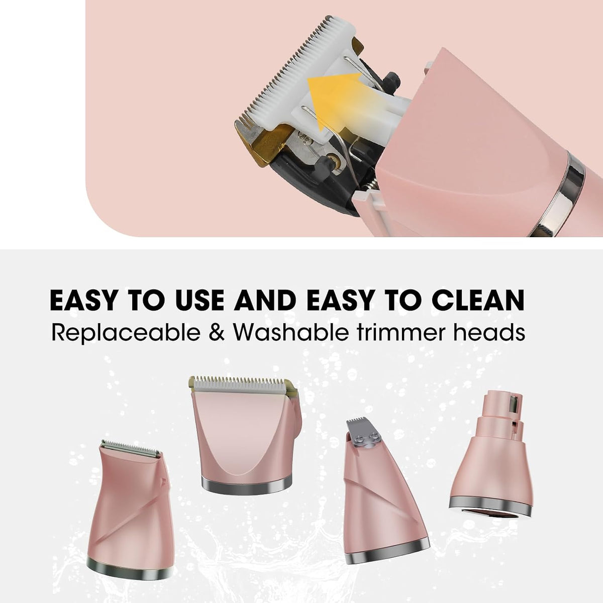 QREEYX Upgrade Dog Grooming Kit, Cordless Dog Paw Trimmer, 4 in 1 Low Noise Pets Hair Clipper Grooming Kit, 2-Speed Nail Grinder with Stainless Steel Blade for Small Pet with Thick Coats (Pink)