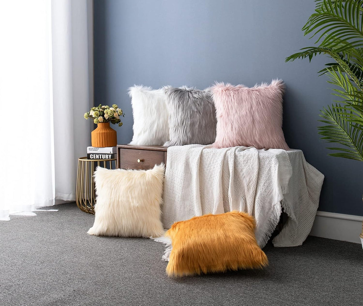 Luxury Series Soft Faux Fur Throw Pillow Cover Decorative Square Plush Pillow Case Cushion Cover for Couch Sofa Bed, 18" x 18" Pink