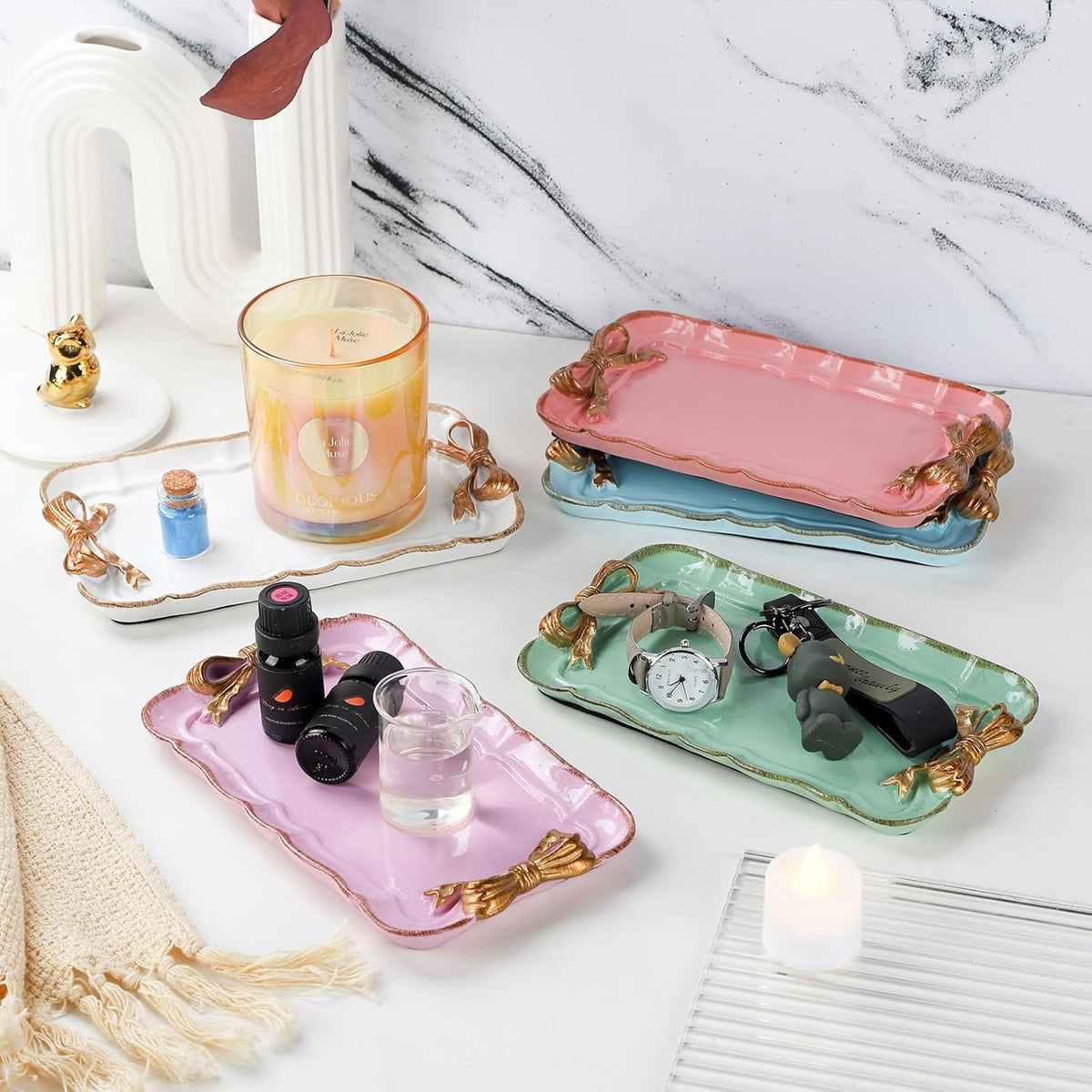 Resin Aesthetic Room Décor Pink Jewelry Tray Cute Home Decor Aesthetic Trays for Decor Girly Room Décor
