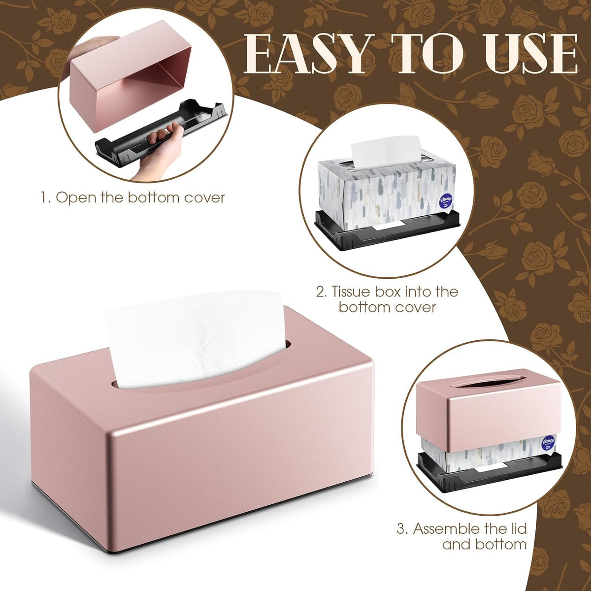 Y-in Hand Tissue Box Cover, Rectangular Facial Tissue Holder with Bottom, Decorative Storage Box for Bathroom Vanity, Toilet Tank, Car, Dressers, Night Stand, Rv, Parlors and Offices - Pink