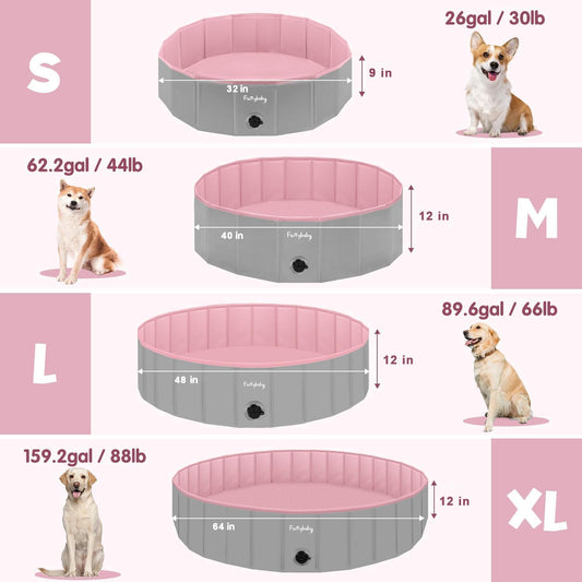 Furrybaby Foldable Dog Pool Non-Slip Hard Bath Tub Indoor Outdoor Pets Kids