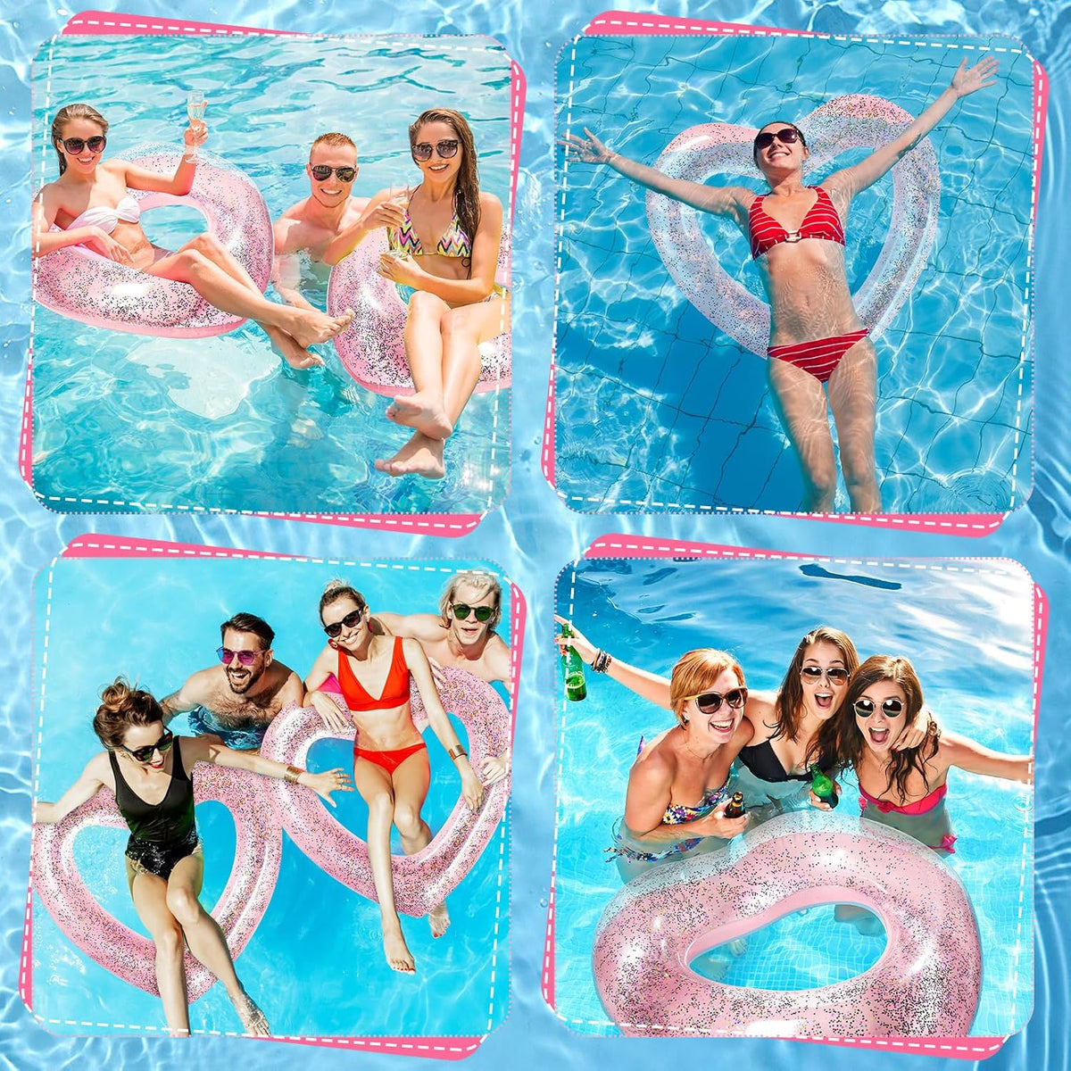 2 Pcs Heart Pool Floats Inflatable Swim Rings, 47.3 x 39.4 Inch Bachelorette Floaties Heart Shaped Swimming Loungers Tube for Wedding Bride Summer Beach Party Decorations(Pink)