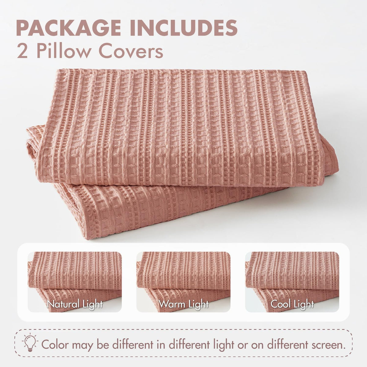 Waffle Pillow Shams Standard Size 20x26 Pink 2 Pack No Insert