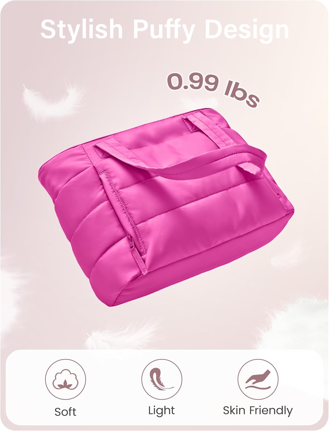 Tote Bag for Women with Zipper, Quilted Puffer Tote Bag with Compartments, Lightweight Puffy Work Bags for Women