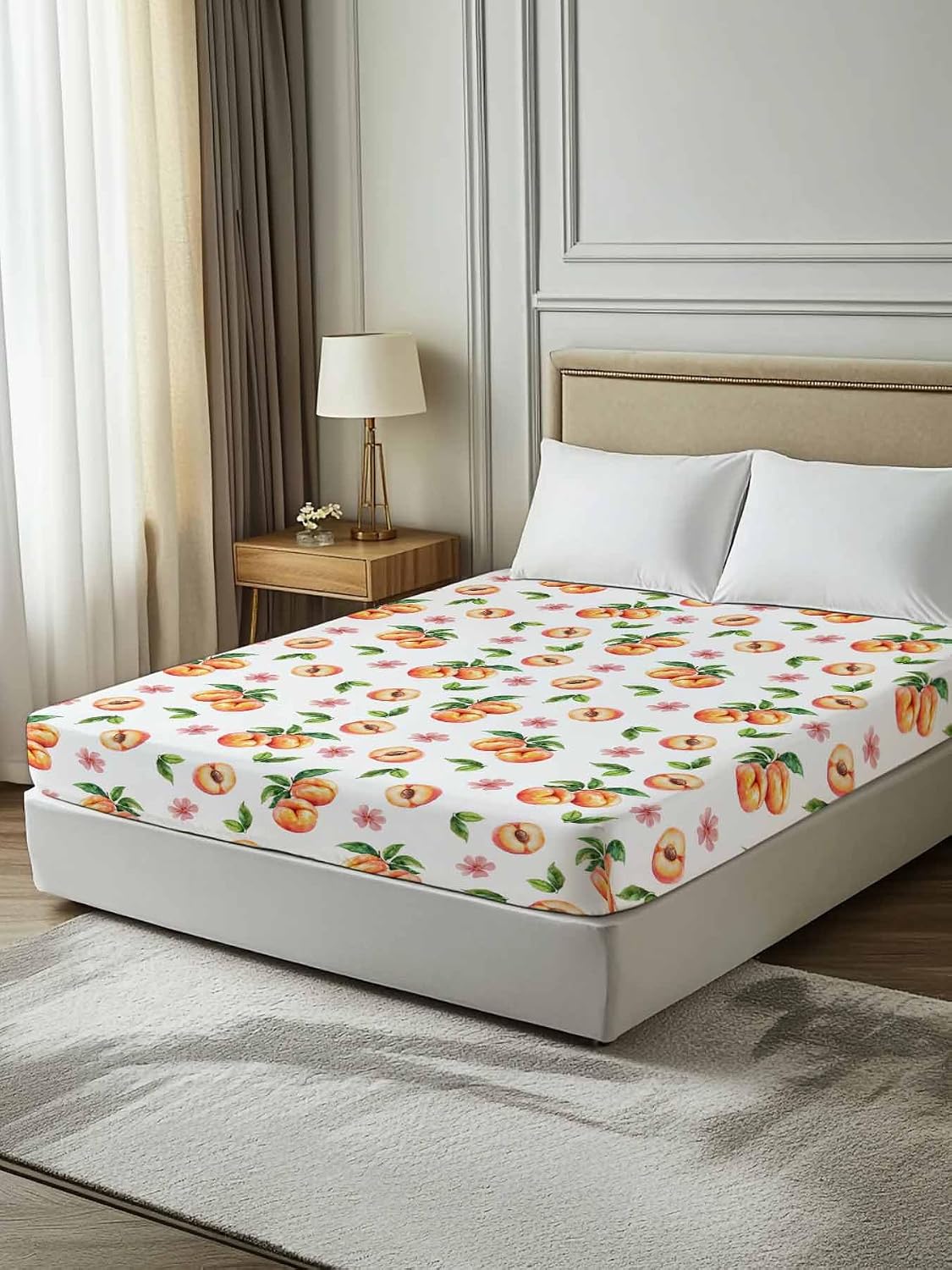 Flat Sheet Only Bedding Top Sheet Twin Summer Peaches Pink Flower Soft Microfiber Breathable Bed Sheets, Watercolor Floral Art Flat Sheets for Bedroom Sofa Men/Women