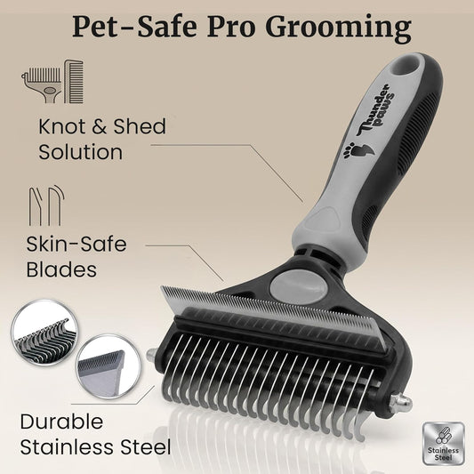 2-in-1 Deshedding Brush and Dematting Rake for Dogs – Double Coat Undercoat Grooming Tool for Medium to Large Breeds, Reduces Shedding by Up to 95%