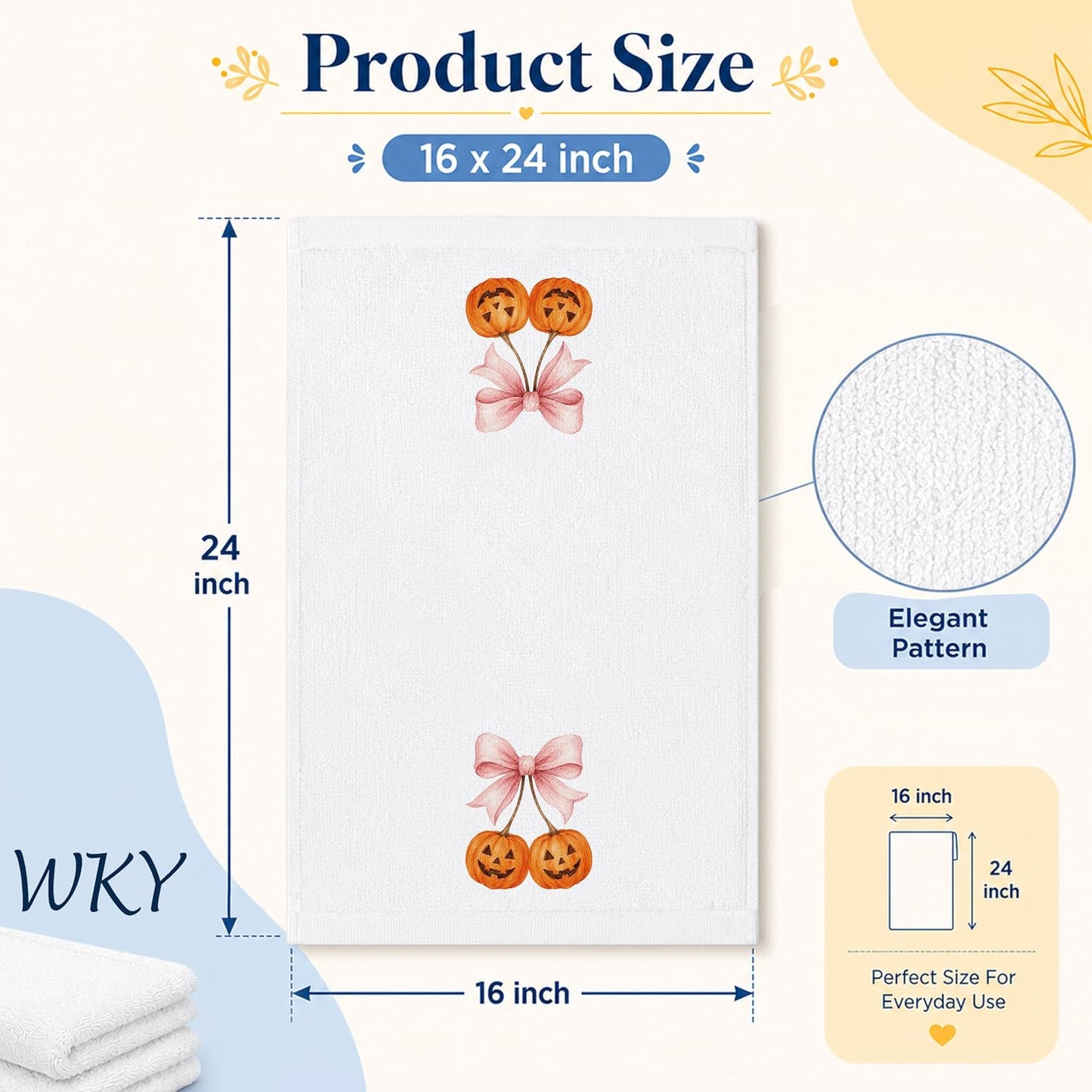 Girly Halloween Pumpkin Kitchen Dish Towels 16x24in