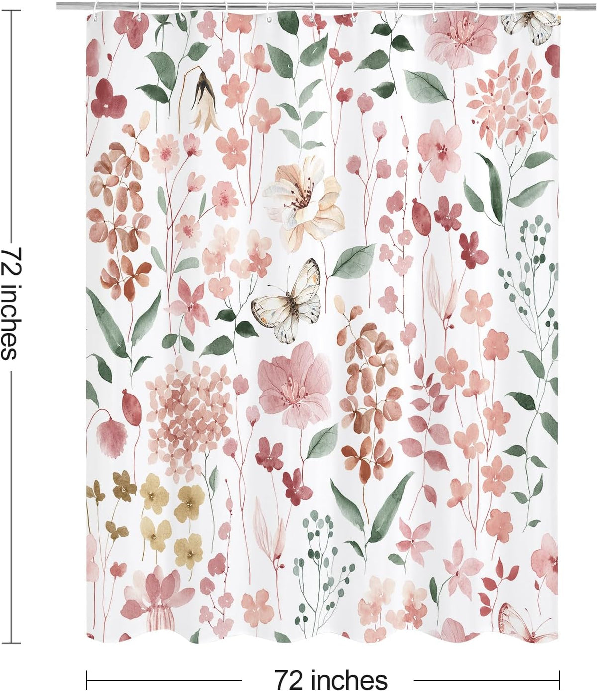 Litabel Pink Floral Shower Curtain, Plant Leaves with Flower Shower Curtains for Summer Pink Bathroom Decor, Modern Farmhouse Waterproof Fabric Botanical Bathroom Curtain 72x72 Inch