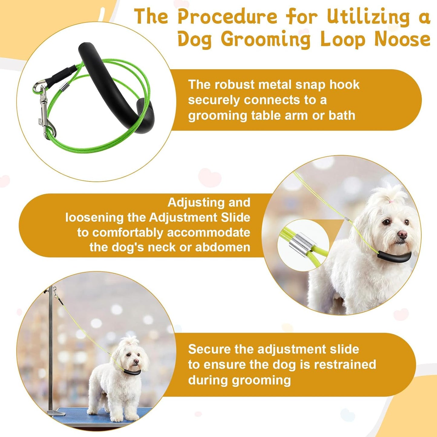 8 Pcs Pet Grooming Loops, 25.6 Inch Adjustable Dog Restraint Noose Loop 4 Colors Sturdy Dog Cat Bathing Safety Tether for Pet Grooming Table, Bathtub for Pets, Cat, Dogs Bathing