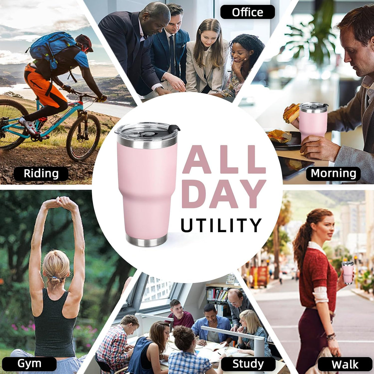 30 oz Tumbler with Lids and Straws Double Wall Vacuum Insulated Tumbler Cup,Stainless Steel Leak-proof Thermal Tumbler Travel Coffee Mug for Cold and Hot Drinks,Sakura Pink